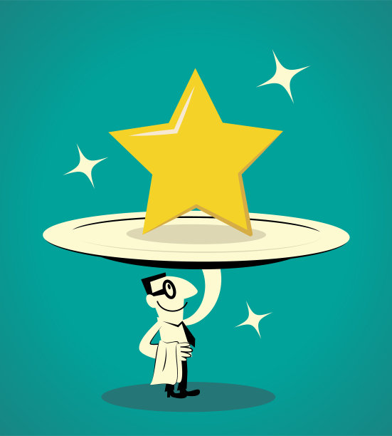 笑容满面的商人拿着一个带有大星星的大盘子图片下载