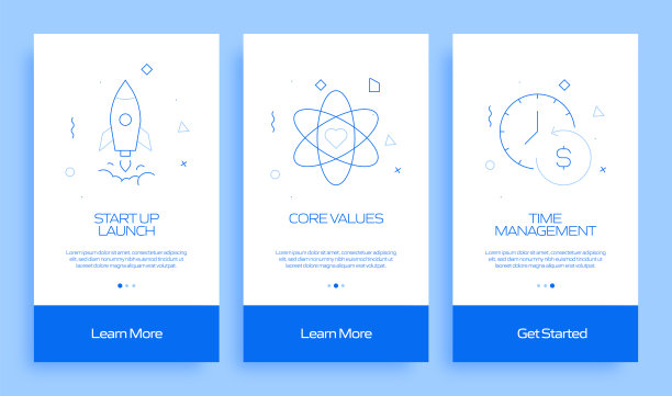现代商业概念入职移动应用程序页面屏幕与平面图标。UI设计模板矢量插图图片下载