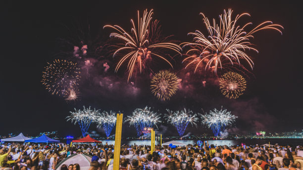 除夕之夜的景象(Réveillon)烟花在天空中爆炸。图片下载