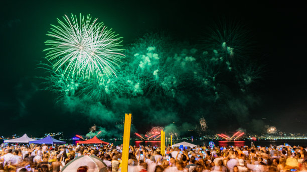 除夕之夜的景象(Réveillon)烟花在天空中爆炸。图片下载