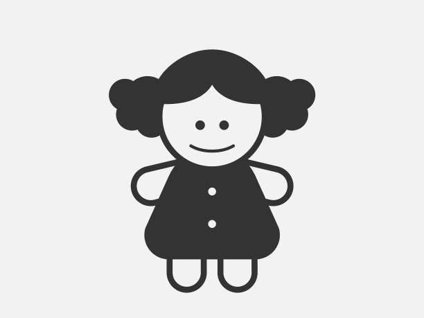 娃娃玩具图标在白色背景线风格图片下载