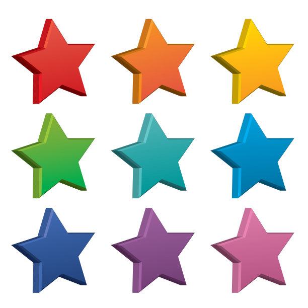 9个彩色3D渐变星形图标图片下载