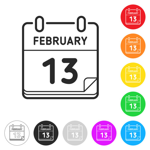 2月13日：彩色按钮上的扁平图标图片下载