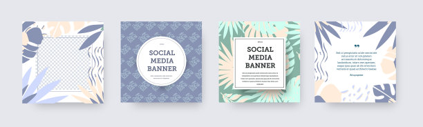 社交媒体横幅模板与棕榈树怪物图片下载