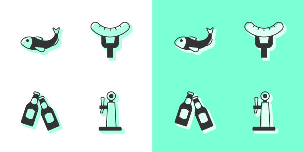 放上啤酒龙头、干鱼瓶和香肠图片下载