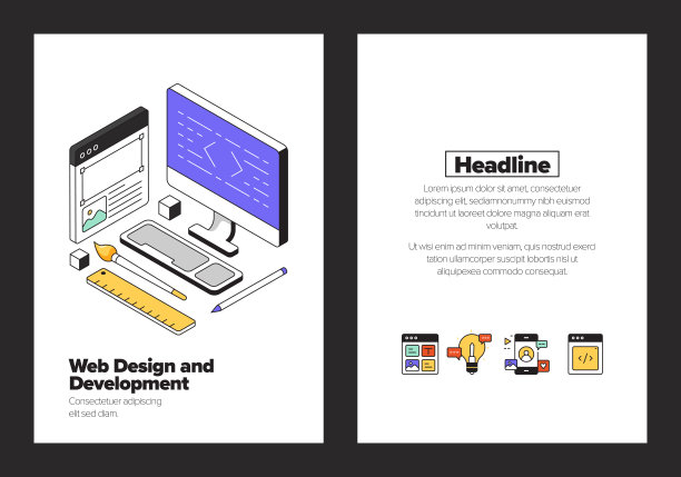 网页设计和发展概念等角网页横幅，海报，封面和横幅的三维设计图片下载