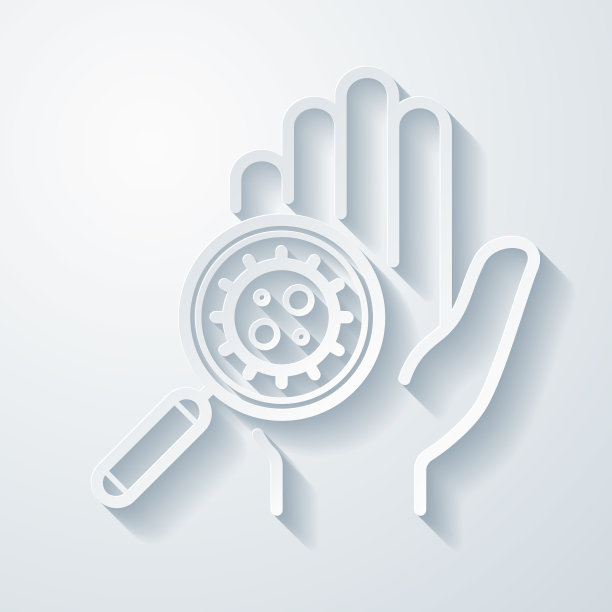 被冠状病毒污染的手。在空白背景上具有剪纸效果的图标图片下载