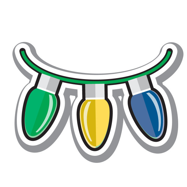 圣诞平面设计图标彩色圣诞灯串在白色的背景图片下载