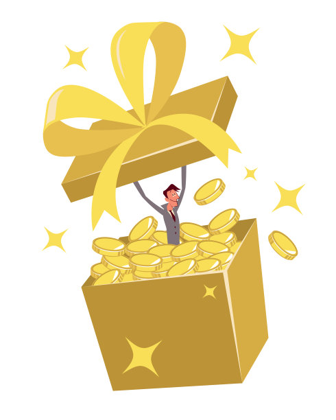 快乐的商人正在打开一个大礼品盒
全部的钱图片下载