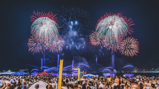 除夕的夜晚图片(Réveillon)，烟花在天空中爆炸。图片下载