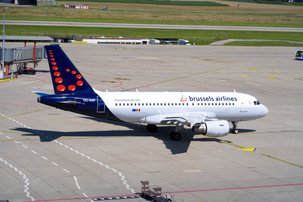 一个阳光明媚的夏日，布鲁塞尔航空公司的空客A330-300飞机在日内瓦机场注册OO-SSF滑行。照片拍摄于2021年7月29日，瑞士日内瓦。图片下载