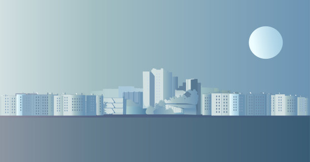 城市里，月亮映衬着黎明的天空图片下载