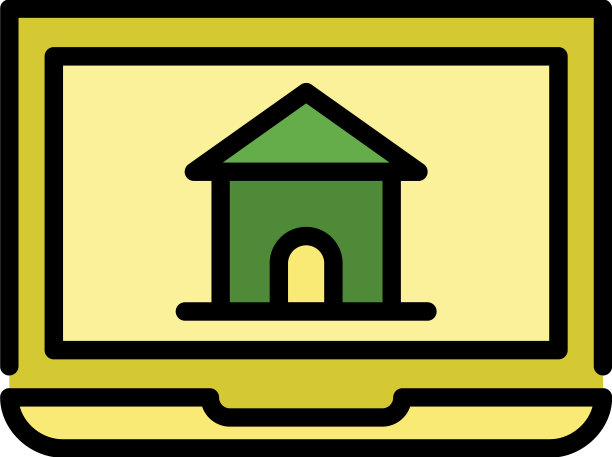 房子在笔记本电脑屏幕上的图标颜色轮廓图片下载