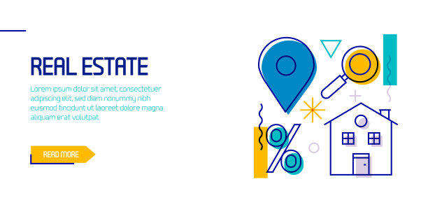 房地产相关设计元素。带有轮廓图标的图案设计。色彩斑斓的矢量图图片下载