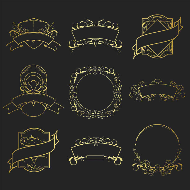 一套复古黄金新艺术元素图片下载