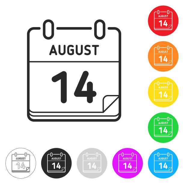 8月14日彩色按钮上的扁平图标图片下载