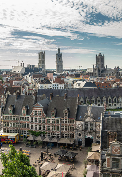 比利时根特市，Sint Veerleplein的鸟瞰图图片下载