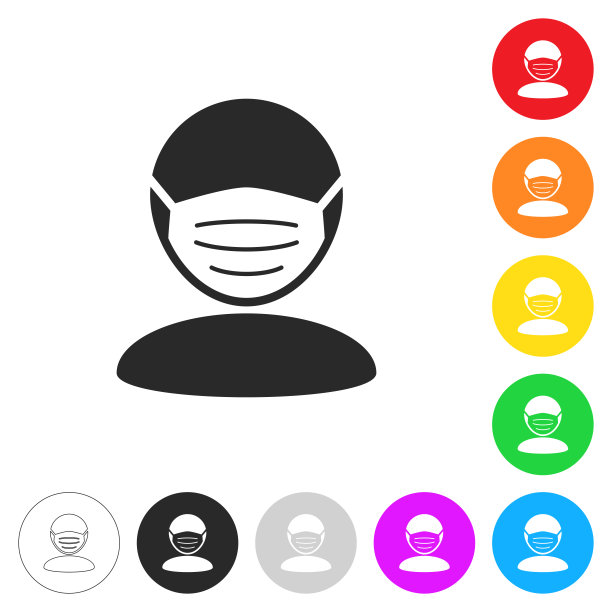 防护面罩。按钮上不同颜色的平面图标图片下载