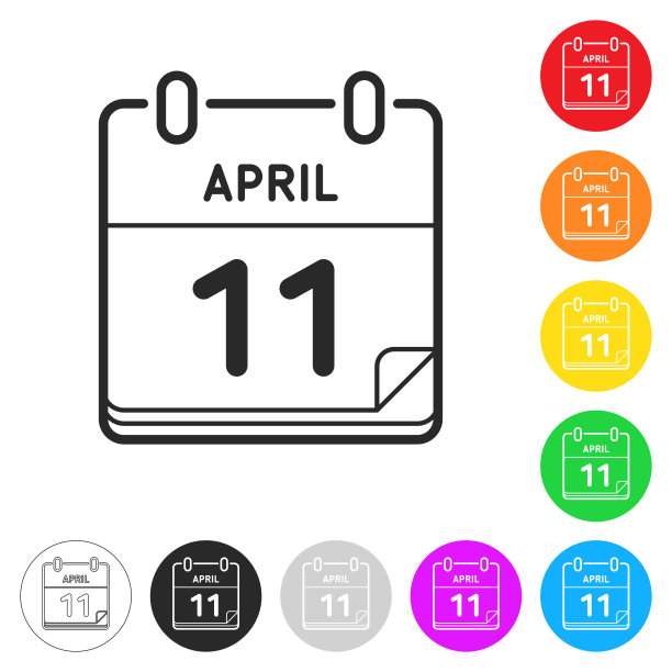 不同颜色按钮上的4月1日扁平图标图片下载