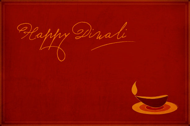 垃圾栗色或深红色背景的迪瓦里贺卡，一个点燃的diya或deepak放置在圆形的rangoli图案和短信快乐排灯节和复制空间图片下载