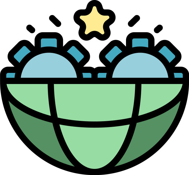 质量全球齿轮图标颜色轮廓图片下载