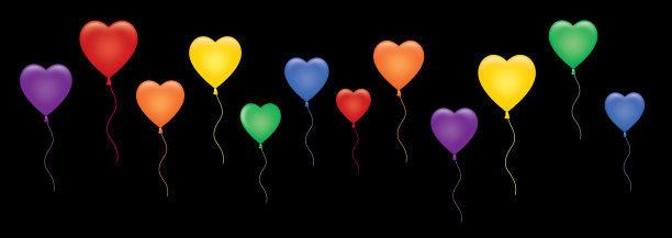 一排五颜六色的心形气球图片下载
