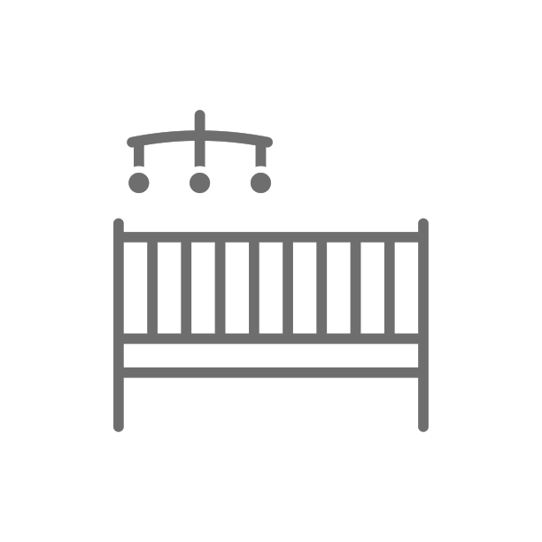 儿童床与拨浪鼓灰色图标孤立图片下载