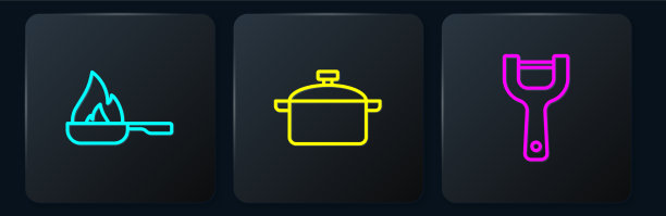 设线煎锅、蔬菜削皮器和炒菜图片下载