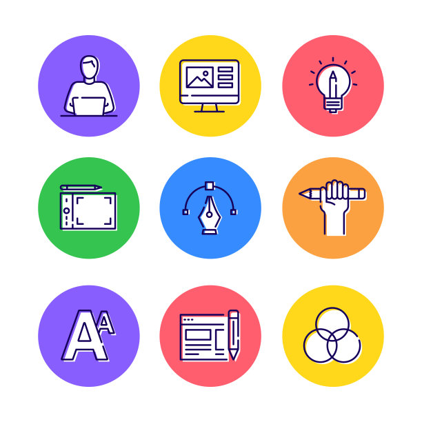 一套图形设计相关的线图标。大纲符号集合图片下载