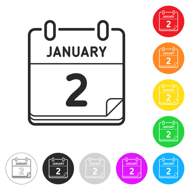 1月2日彩色按钮扁平图标图片下载