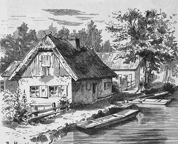 斯普雷瓦尔德，农舍和河流图片下载