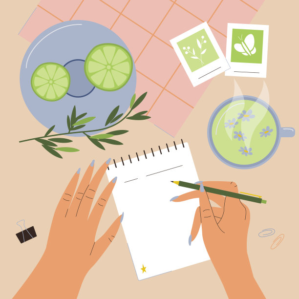 女人手里拿着一支笔，在笔记本上写字图片下载