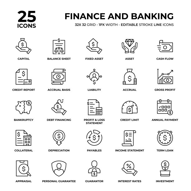 金融银行线性图标合集图片下载