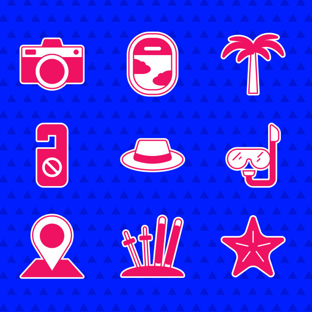 用缎带滑雪和棍子海星设置男子帽图片下载