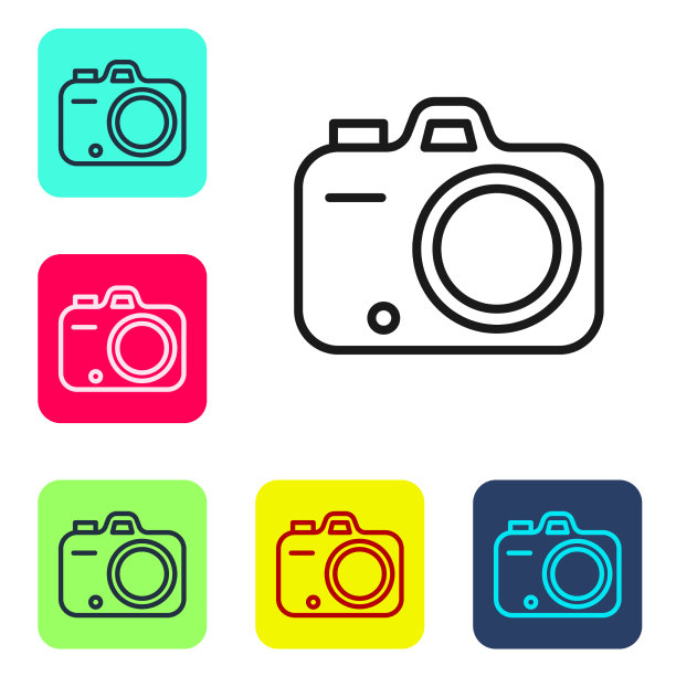 黑线照片相机图标孤立在白色图片下载