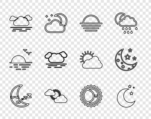 月亮星星日落云朵线条组合图片下载
