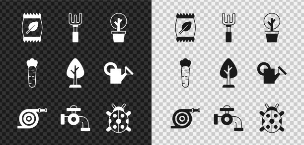 设置肥料袋，花园耙，森林软管图片下载