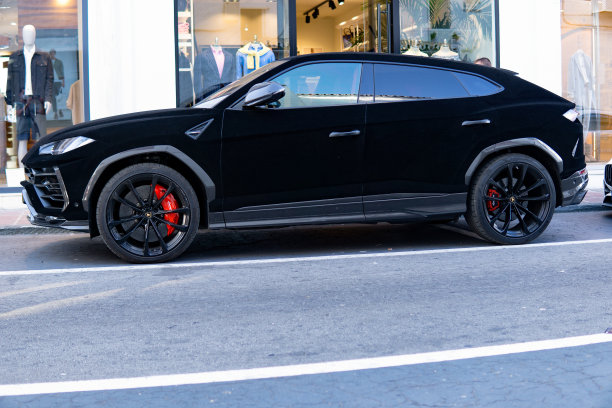 一辆黑色兰博基尼的侧视图图片下载