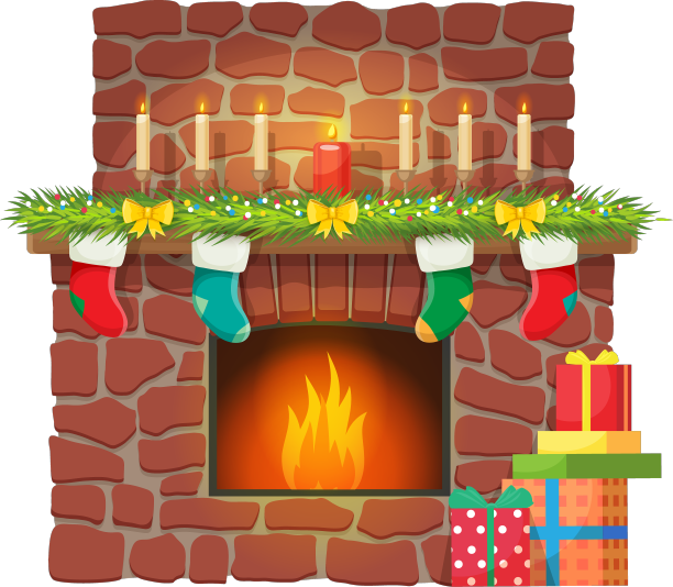 圣诞壁炉蜡烛和圣诞老人礼物袜子图片下载
