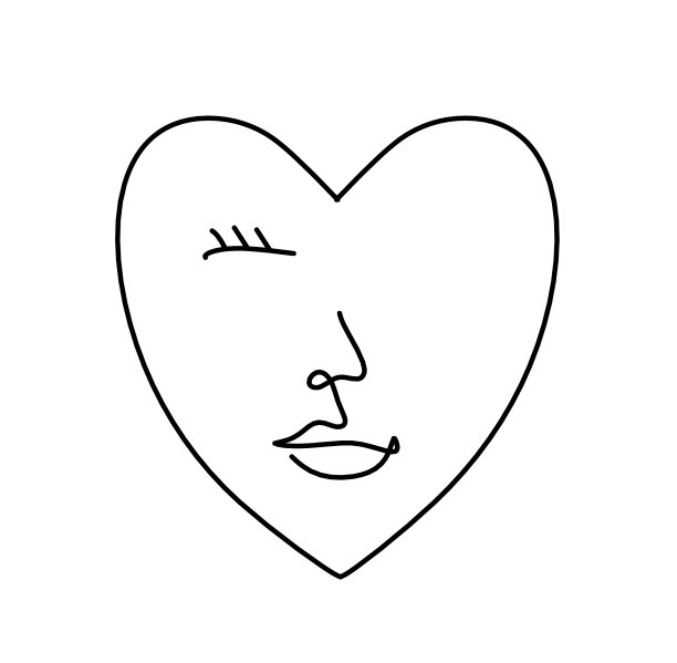 女人剪影的脸型以心形为线图片下载