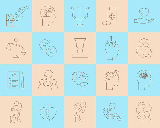 心理疗法和心理学线图标设置简单图片下载
