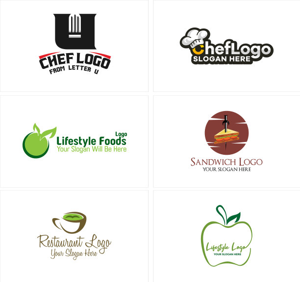 一套健康食品厨师标志设计图片下载