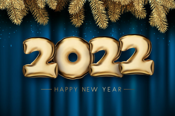 深蓝色窗帘上的2022号气球图片下载