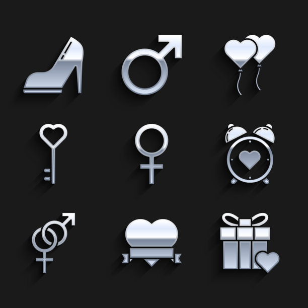 设置女性性别象征的心和丝带礼物图片下载