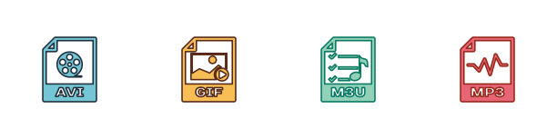 AVI文件文档GIF M3U和MP3图标套件图片下载