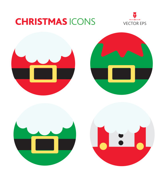 圣诞图标套装各式圣诞老人服装图片下载