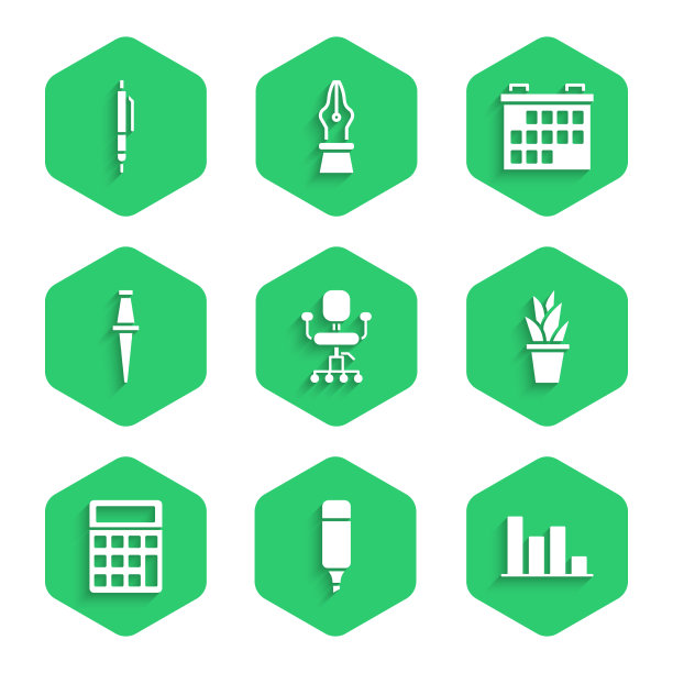 设置办公椅，记号笔，饼状图图片下载