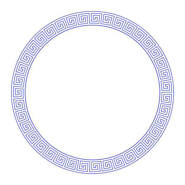 无缝曲流图案圆框架在蓝色和白色，希腊关键图案背景图片下载