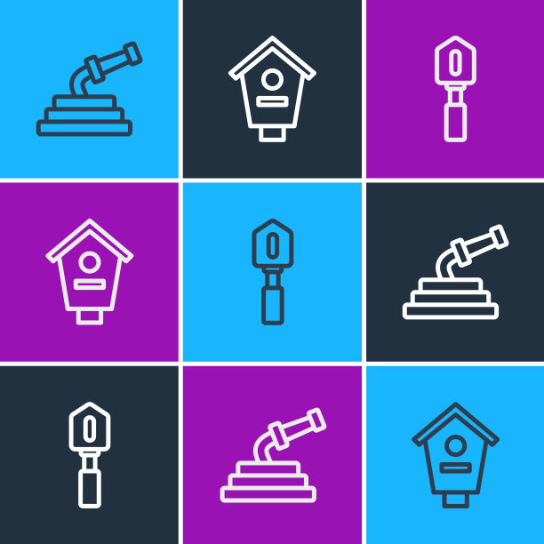 设置行花园水管铲和鸟舍图标图片下载