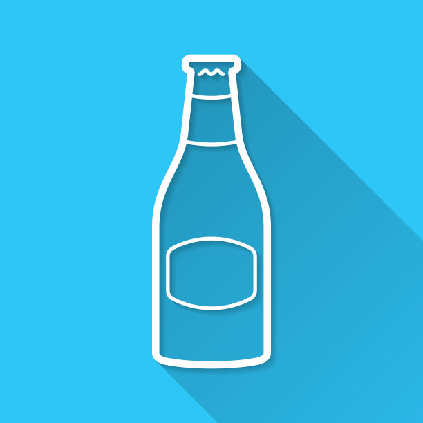 啤酒瓶。蓝色背景上的图标-长阴影平面设计图片下载